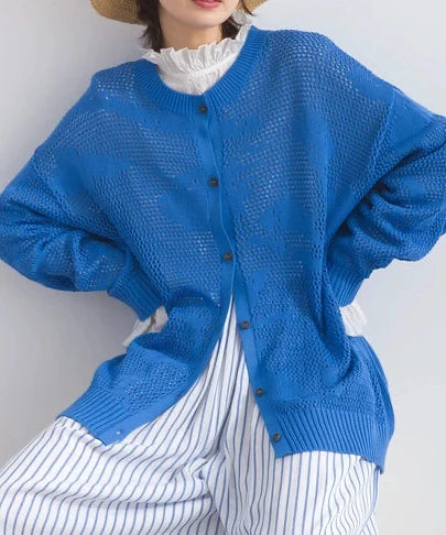 JK52- 🌿Botanical Pattern Knit Cardigan | Ivory | Orange | Blue | Black