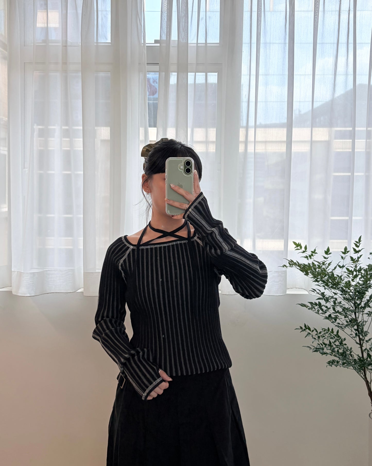 TP686- Square Neck Knit Top | Ivory x Orange | Black x White