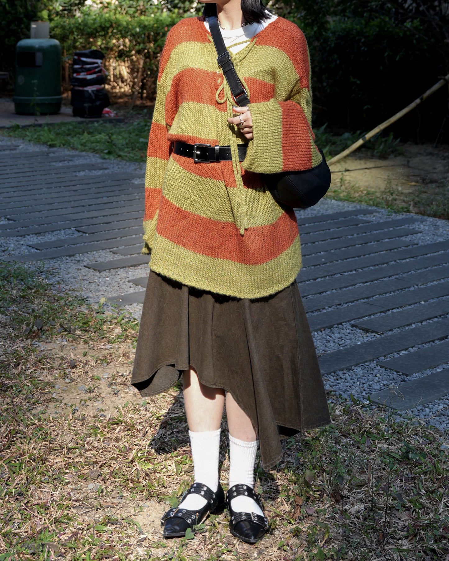 TP691- 拼色2 Ways Stripe Knit Top | Lime x Orange | Blue x Purple | Grey x Black