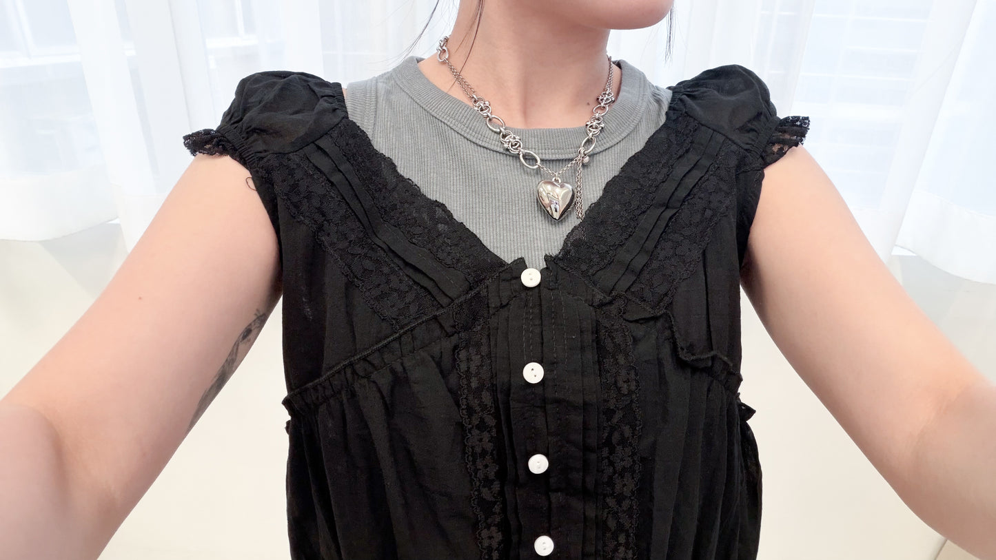 TP812- Back Ribbon Lace Top | White | Black
