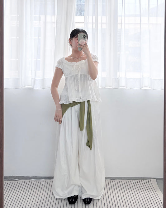 PT115- Soft Wide Leg Pants | White | Beige Grey