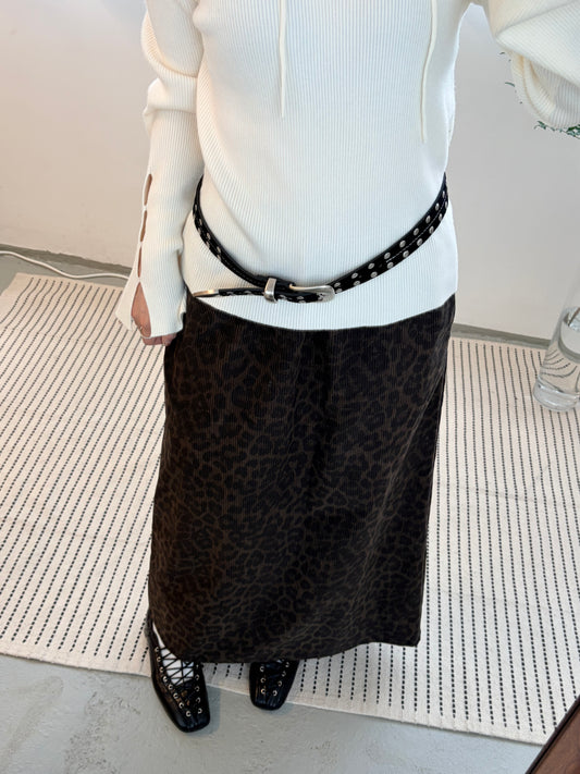 SK132- 薄燈芯絨Leopard Skirt