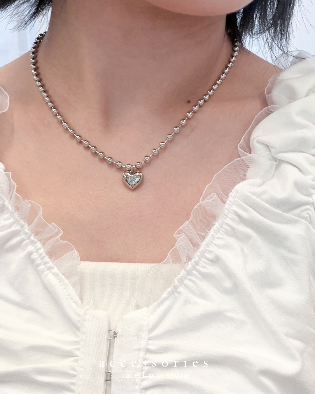 AC320- Blue Stone ♡ Necklace  (心心微重量 )