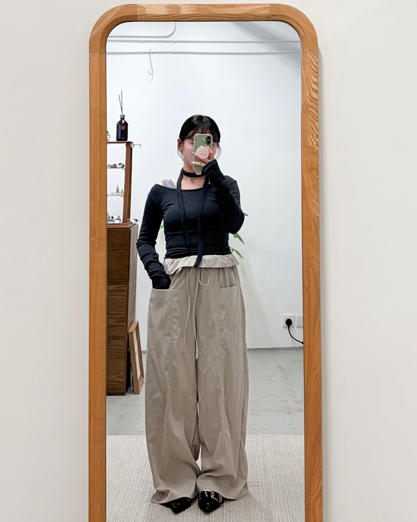 PT107- Ruffle Waist Pants | Light Grey | Charcoal ( 顯高顯瘦！ )