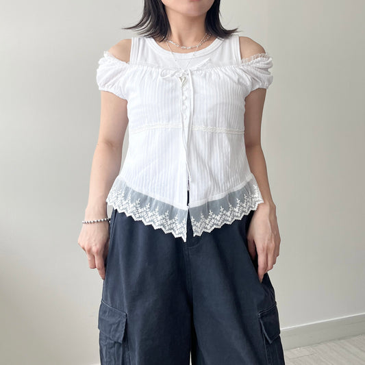 TP648- Square Neck Lace Top | White | Black