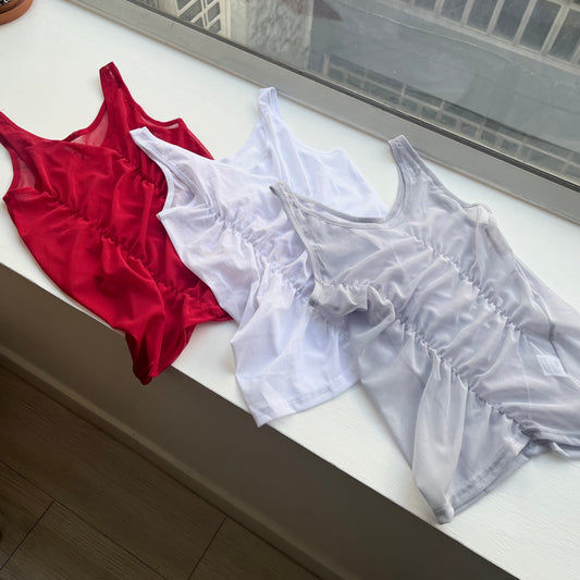 TP645- 斜Cut See-thought Vest Top | White | Red | Grey