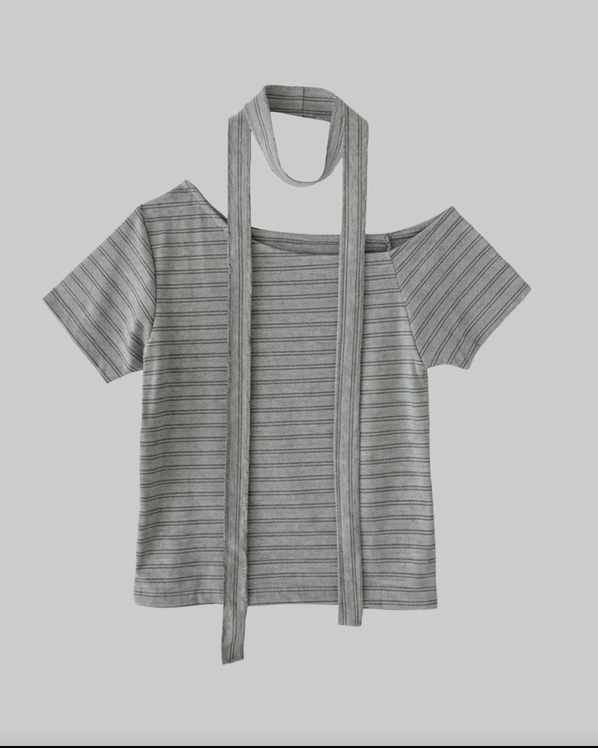TP767- Stripe Off-shoulder Top With Neck Strap | White | Blue | Black