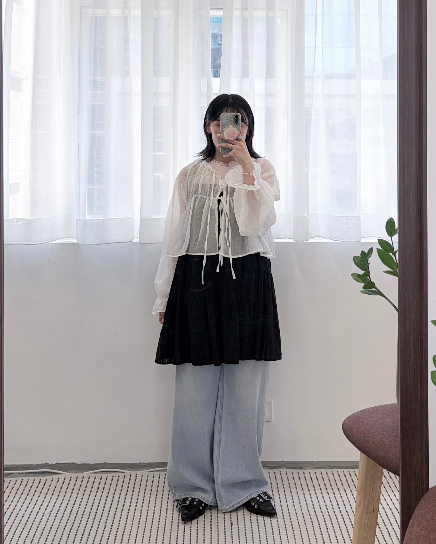 TP803- Flower Embroidery Blouse | White | Flower White | Flower Black