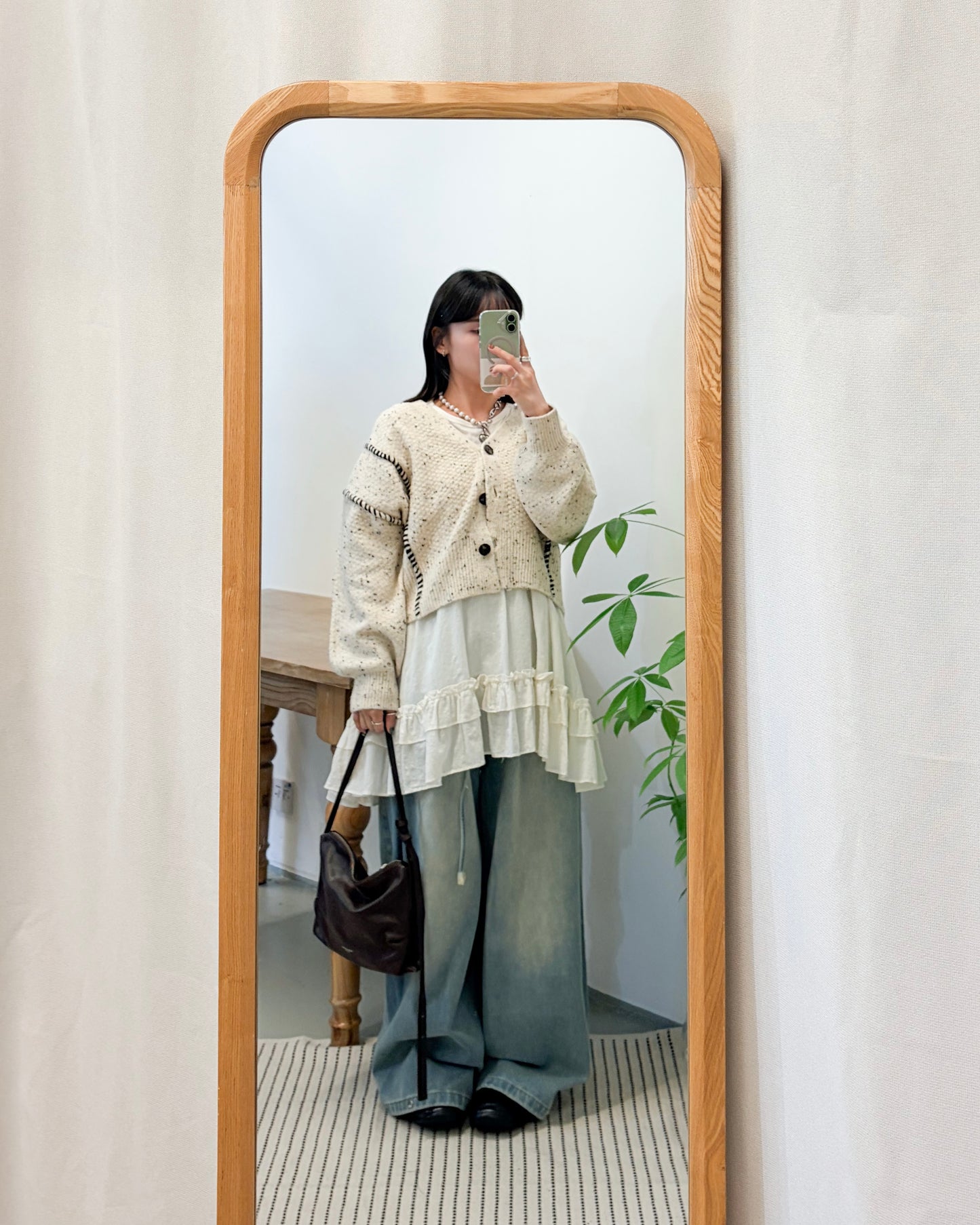 JK49- Chocolate Chip Knit Cardigan | Ivory | Beige