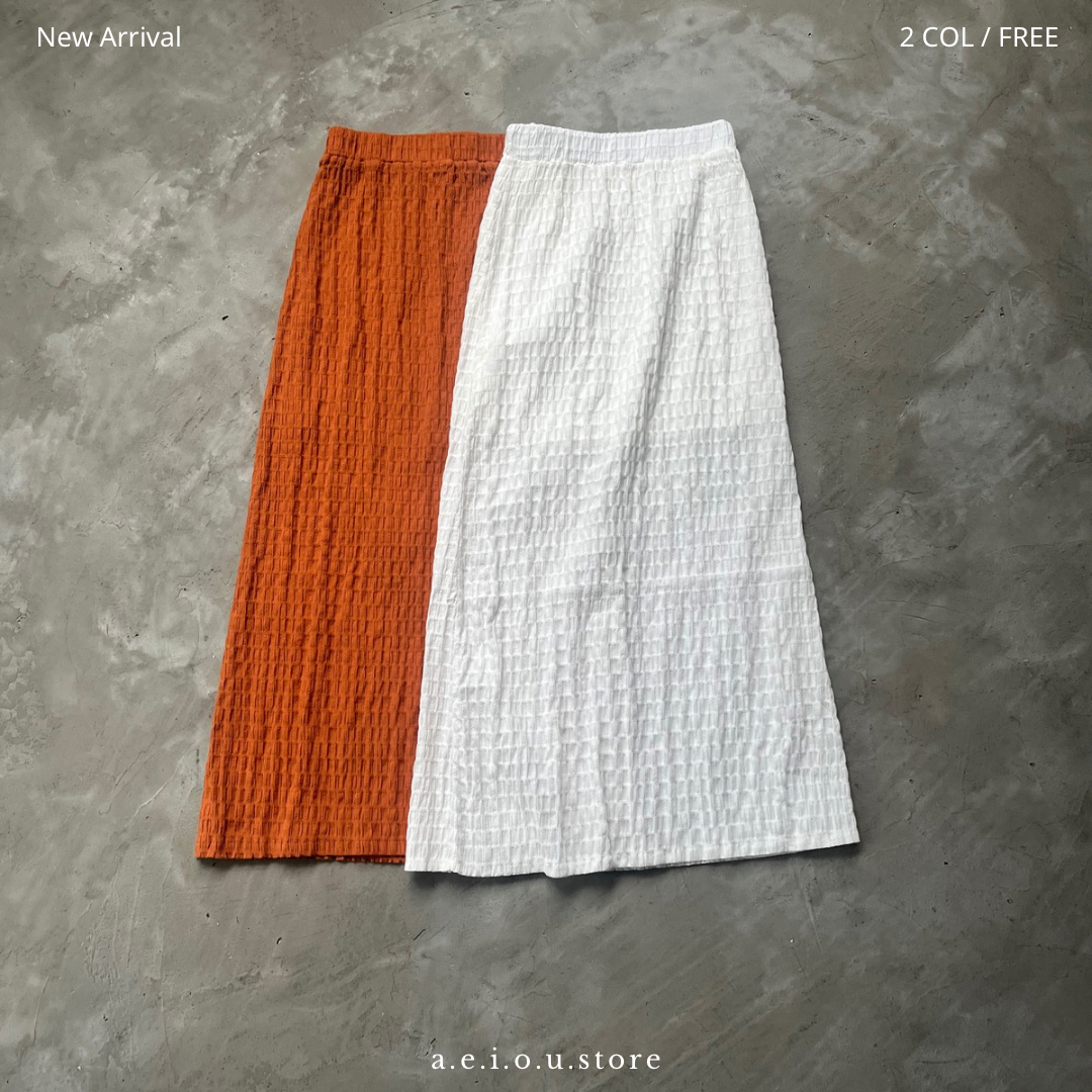 SK78- Checked H line Skirt | White | Orange