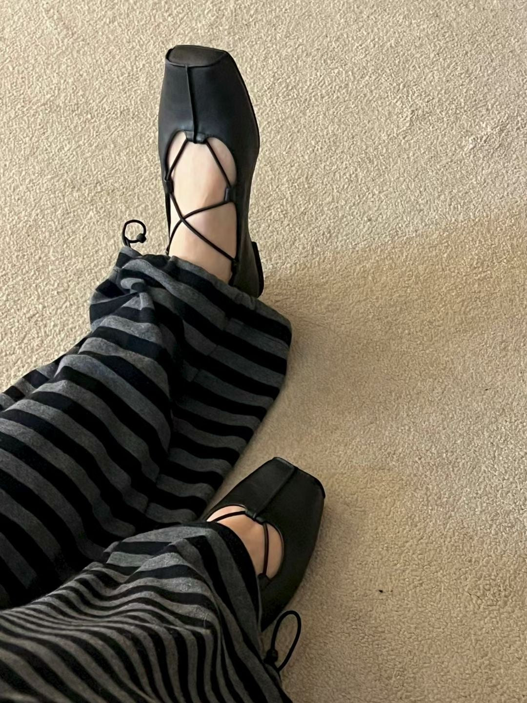 SH11- Square Ballet Flats | Brown | Black