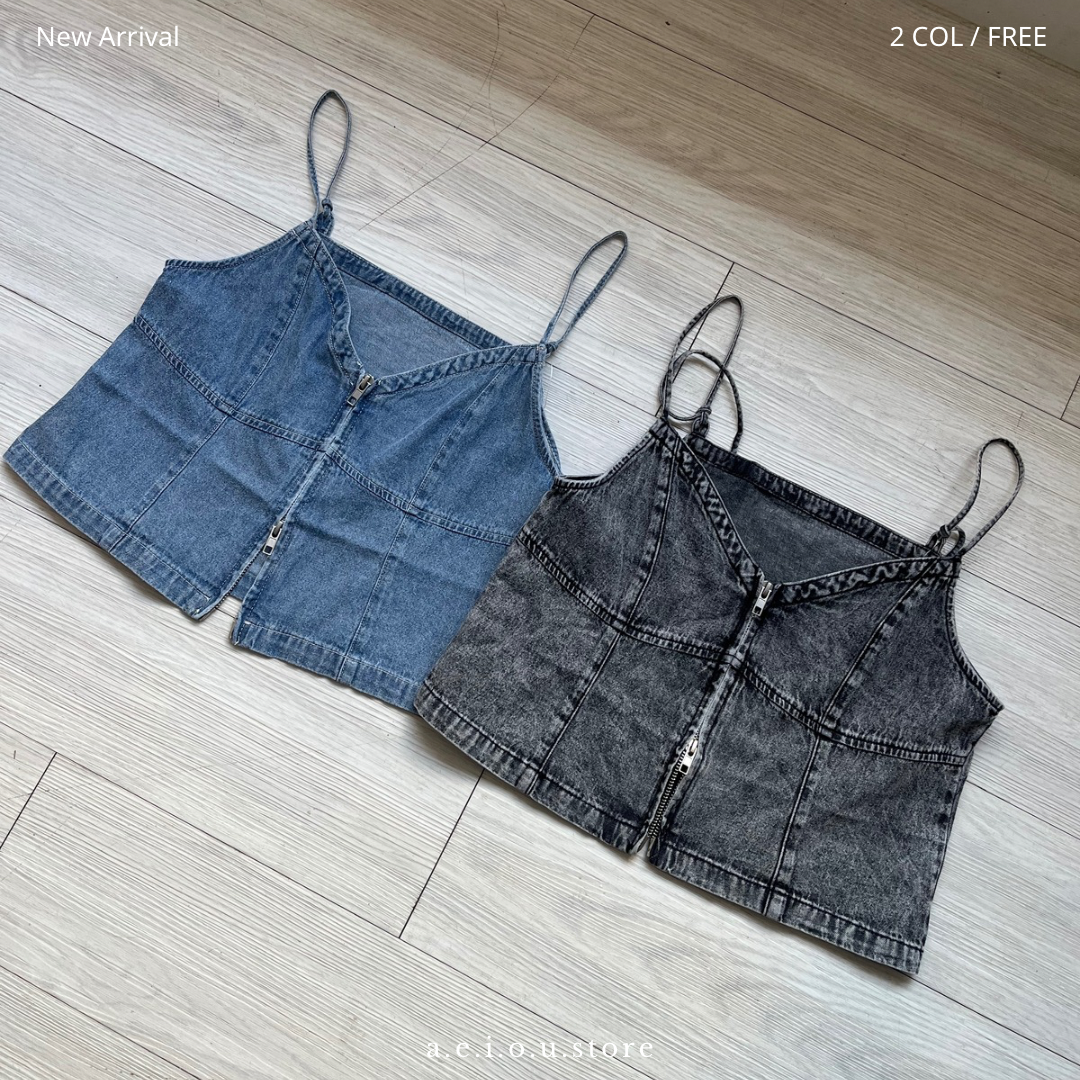 TP369- Double Zip Denim Bustier | Blue | Black