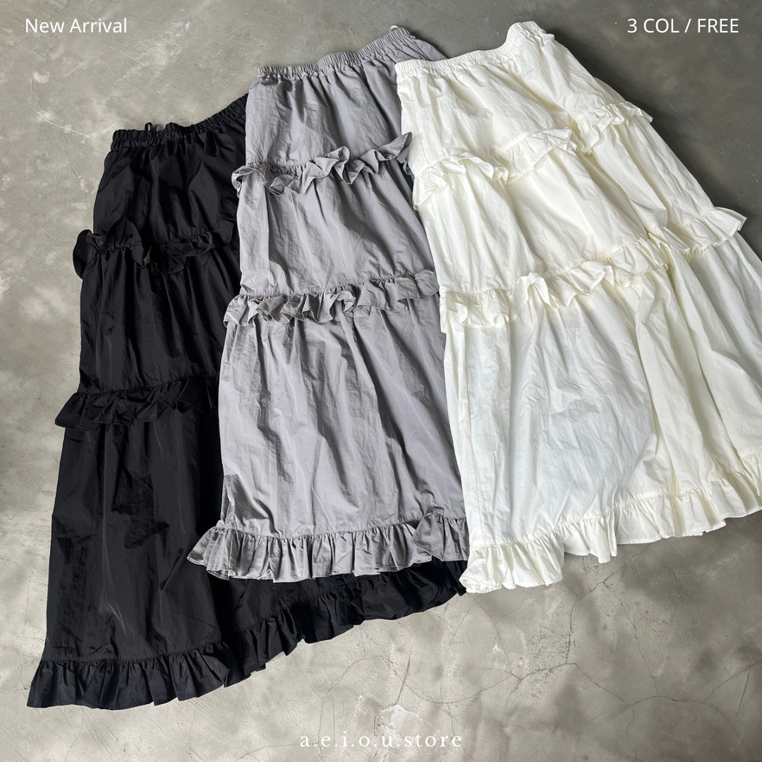SK52- Three Ruffle layers Skirt | White | Grey | Black