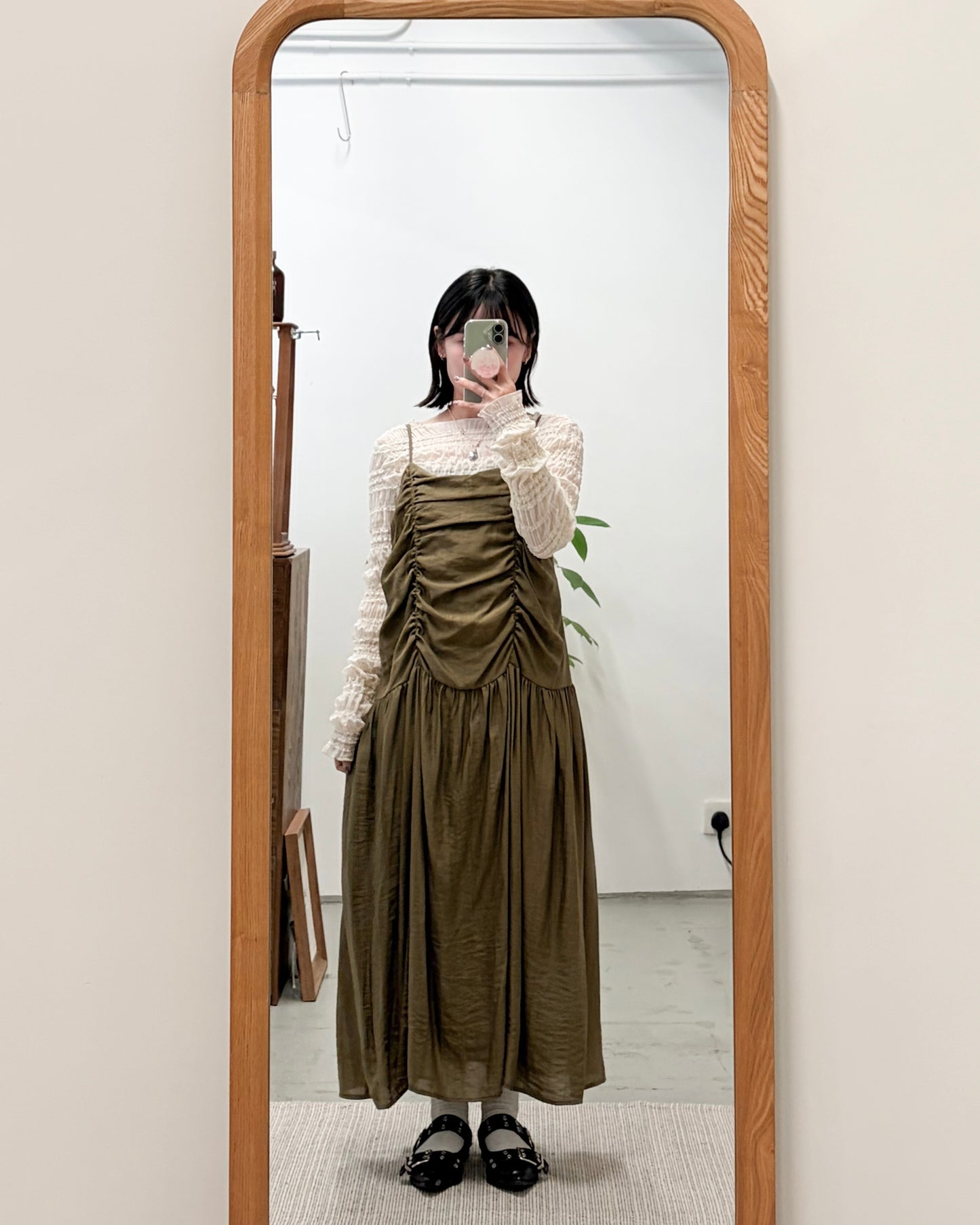 OP74- Talia Pleated Midi One Piece | Ivory | Olive