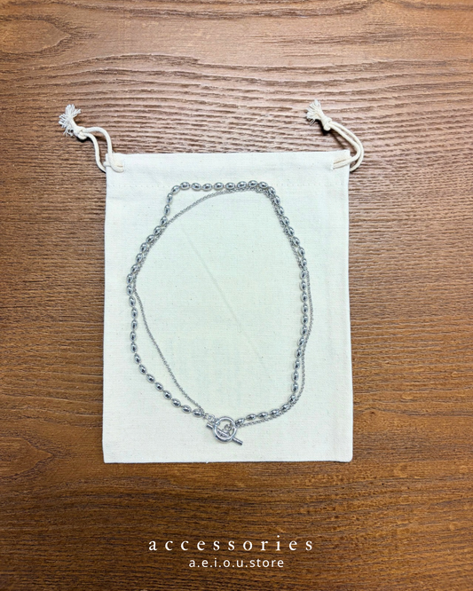 AC269- 2 in 1 Silver Beans Necklace