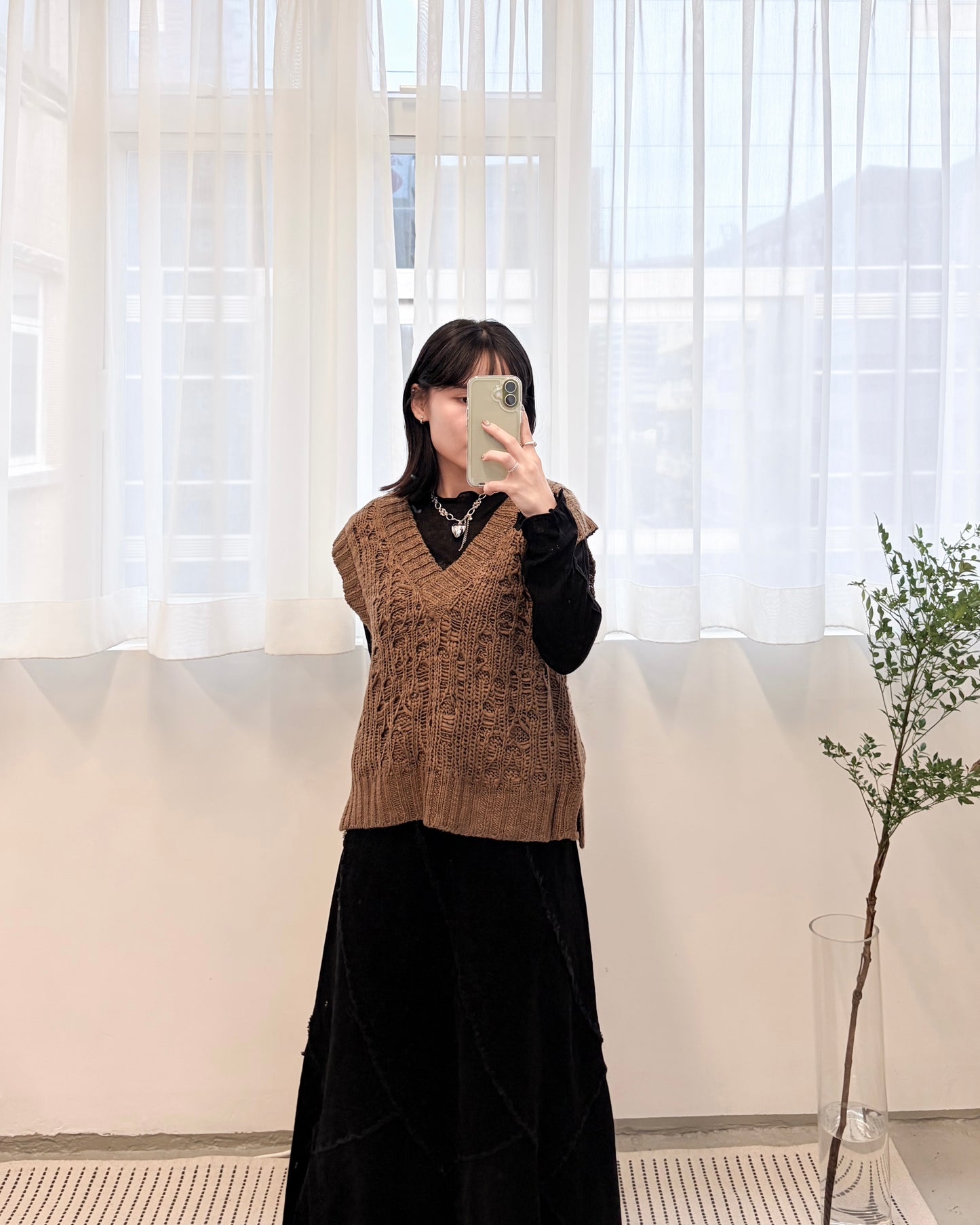 TP705- V Neck Knit Vest Top | Ivory | Camel Brown | Black