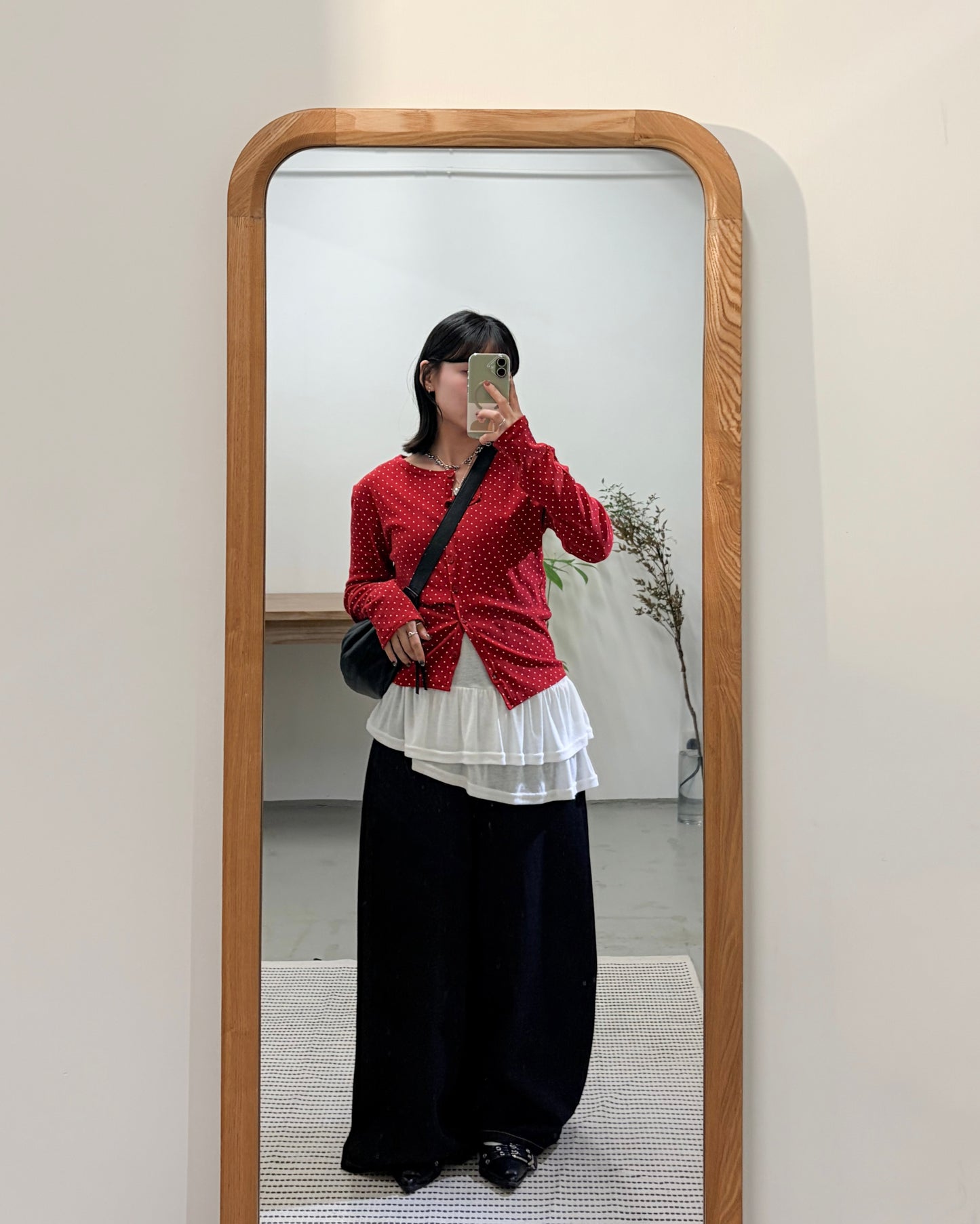 TP712- Small Dot Button Top / Cardigan | White | Red | Navy | Black | Grey | Brown