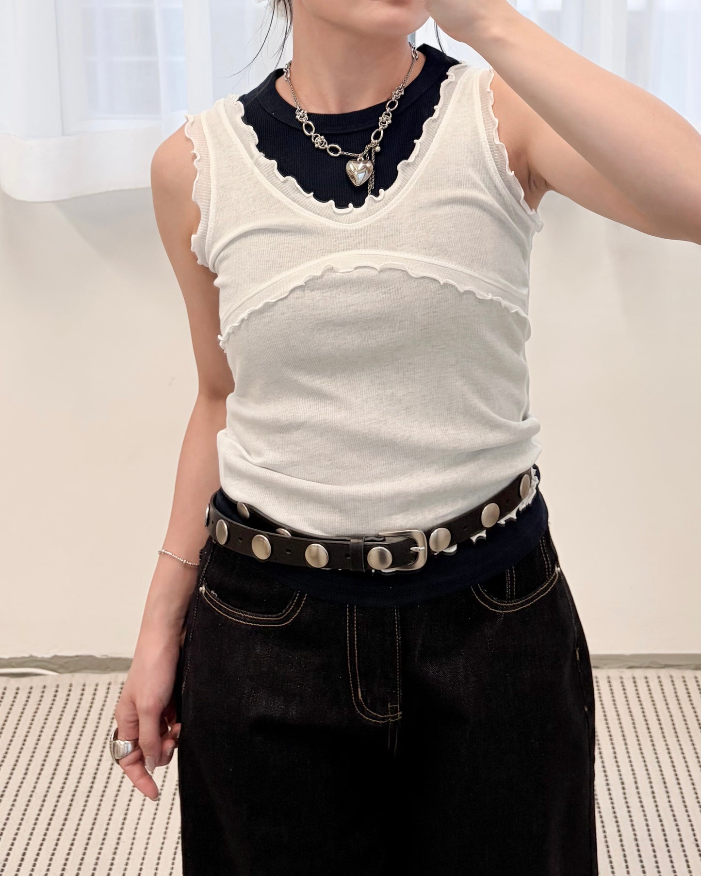 TP809- Ruffle V Neck Vest | White | Blue | Charcoal | Lime