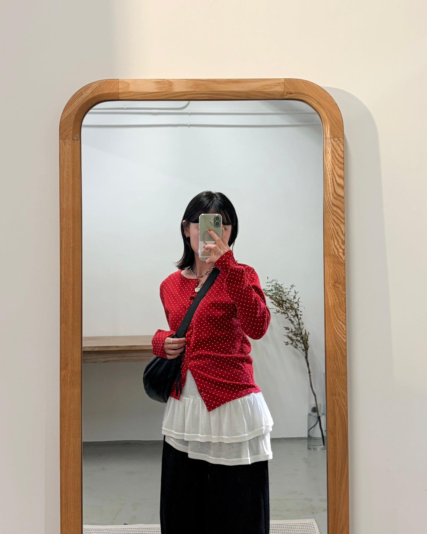 TP712- Small Dot Button Top / Cardigan | White | Red | Navy | Black | Grey | Brown