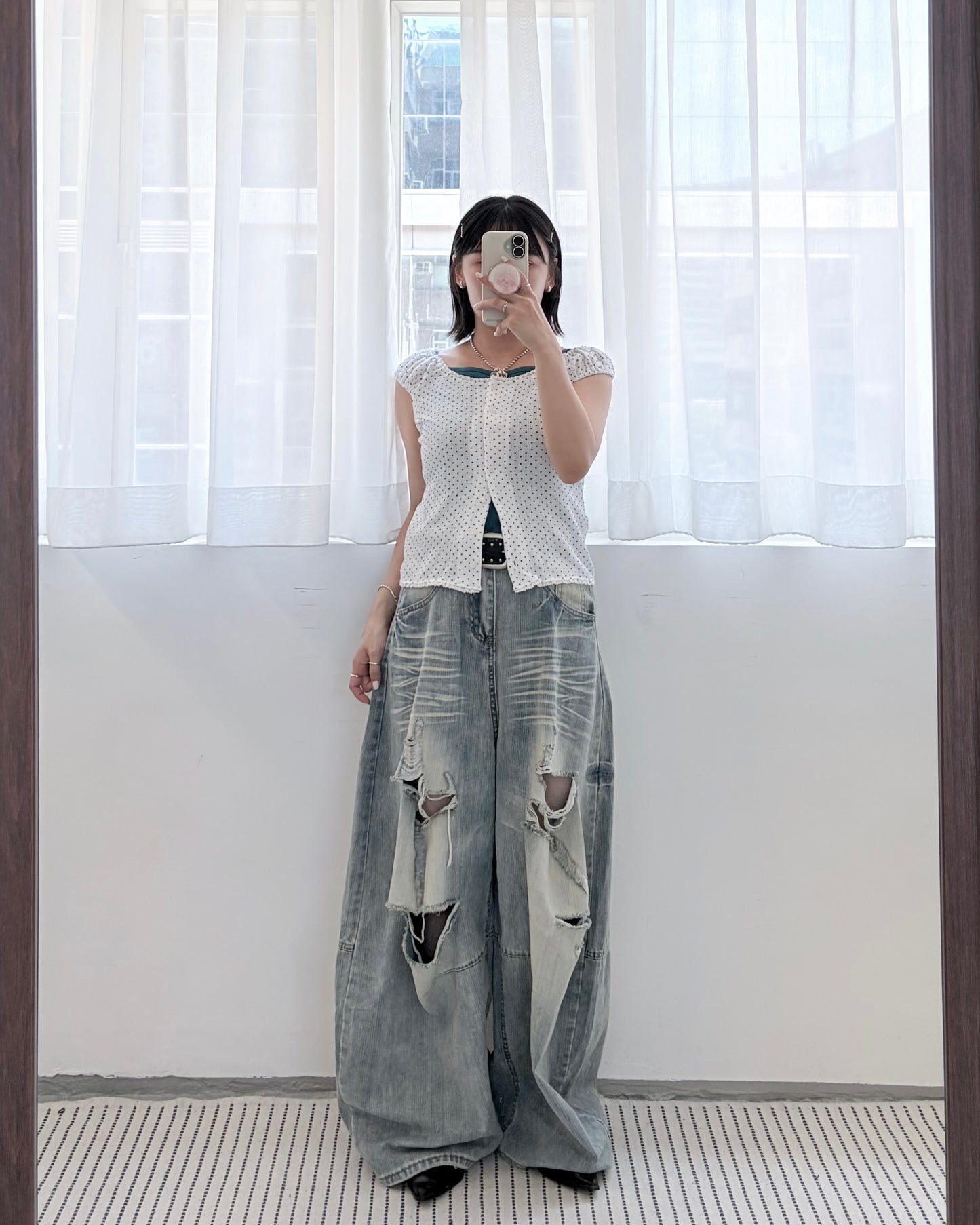 TP822- Small Dot Cute Vest Top | White | Navy
