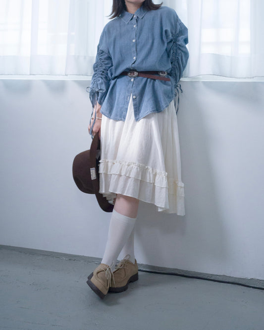 TP667- Soft Denim Drawsting Shirt ｜ Light Blue | Blue | Black