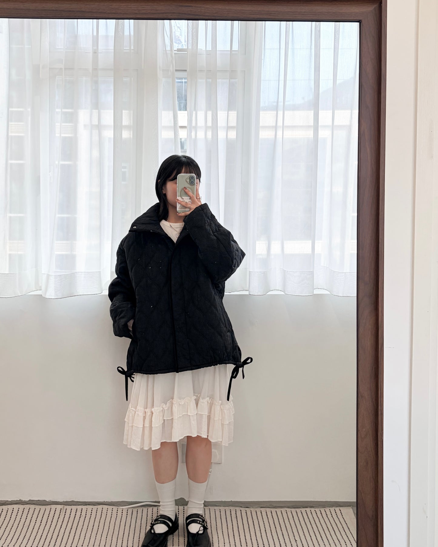 JK47- Design Cotton Coat | White | Black