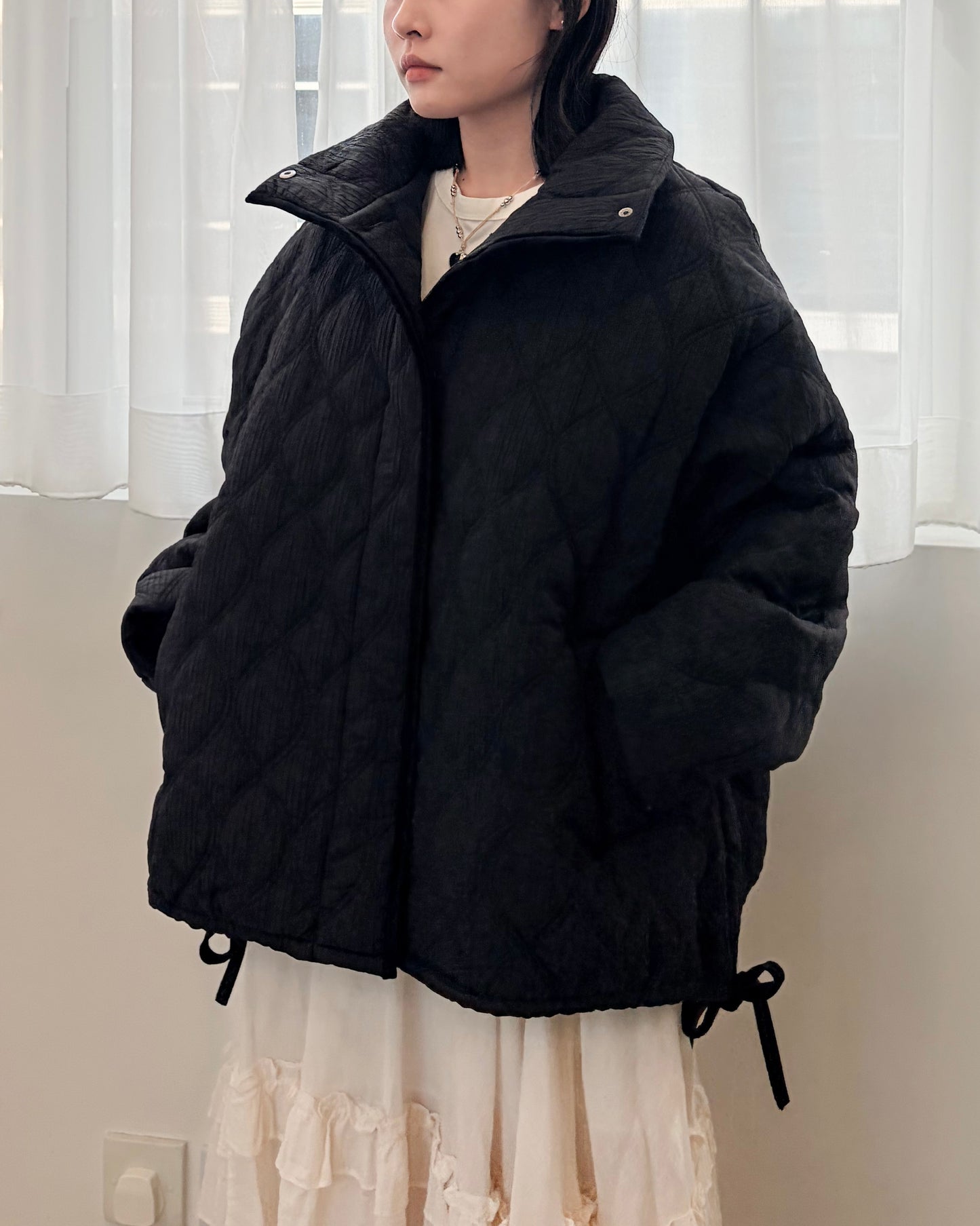 JK47- Design Cotton Coat | White | Black