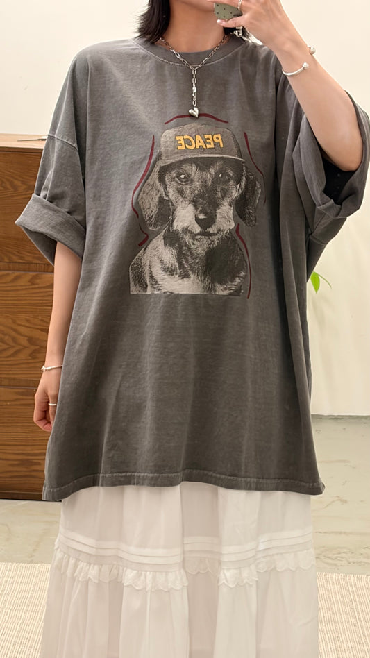 TP754- Unisex Peace Dot Over Size Tee | White | Grey