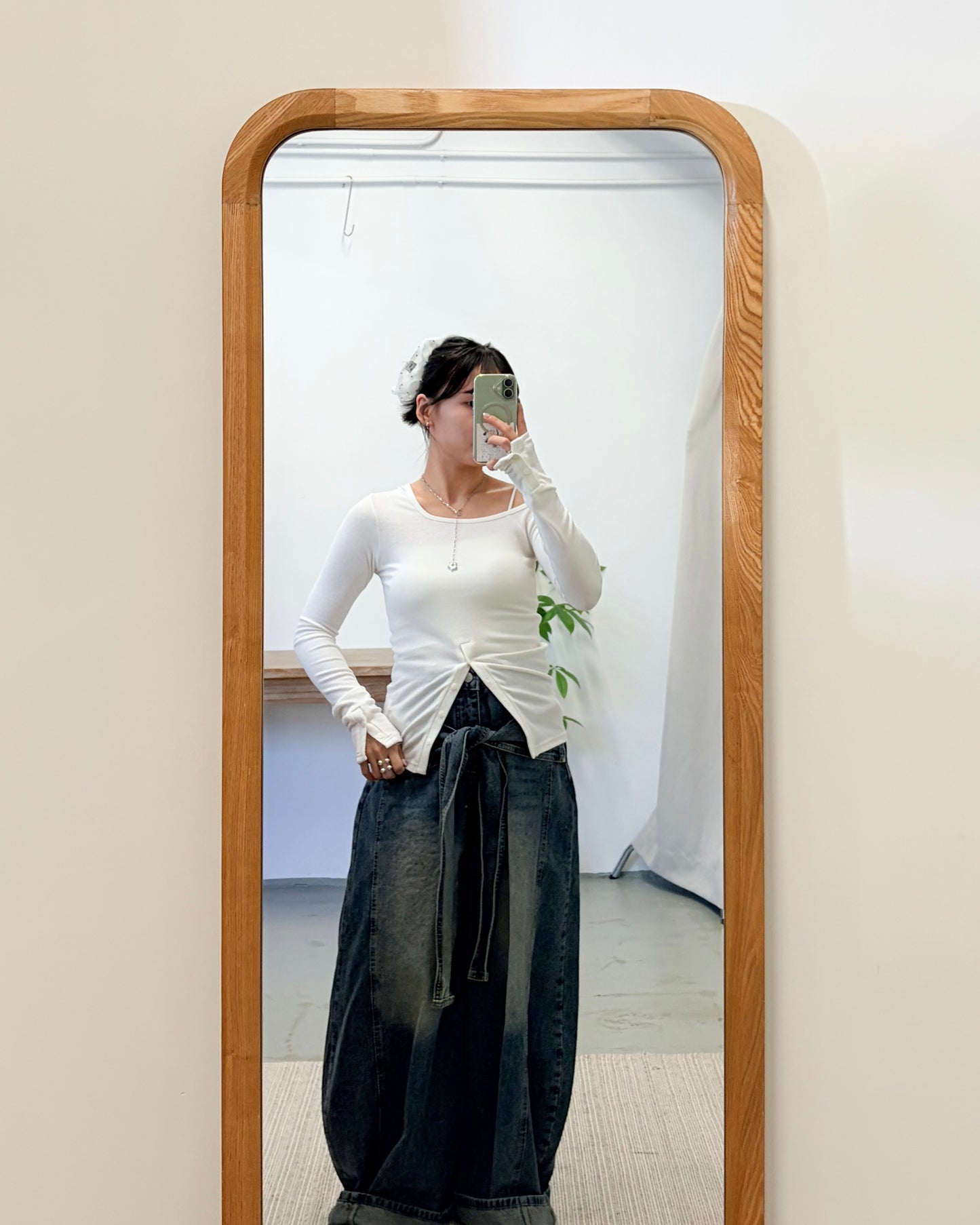 TP720- 斜肩貼身Button Cotton Top | White | Grey | Black