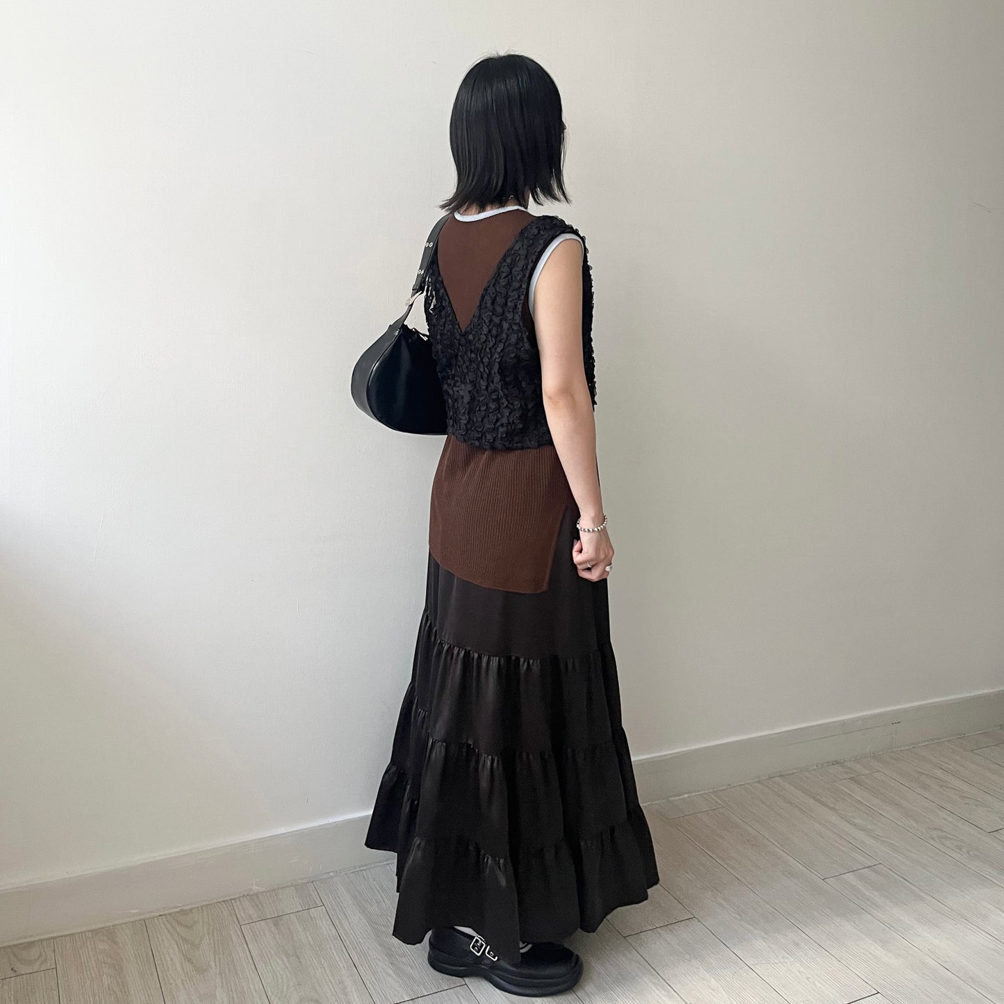 TP518- Color Sleeve Vest  Top | Ivory | Grey | Brown