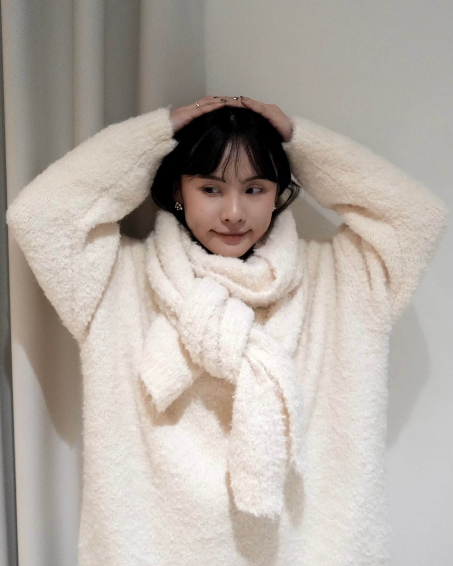 TP701- Knit With Scarf Set | White | Navy | Grey