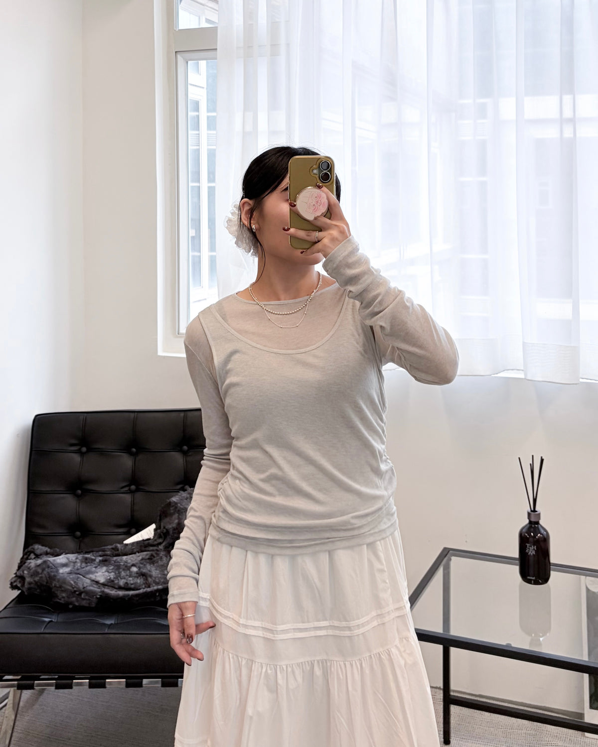 TP846- 透膚連背心Top | White | Grey | Dark Grey