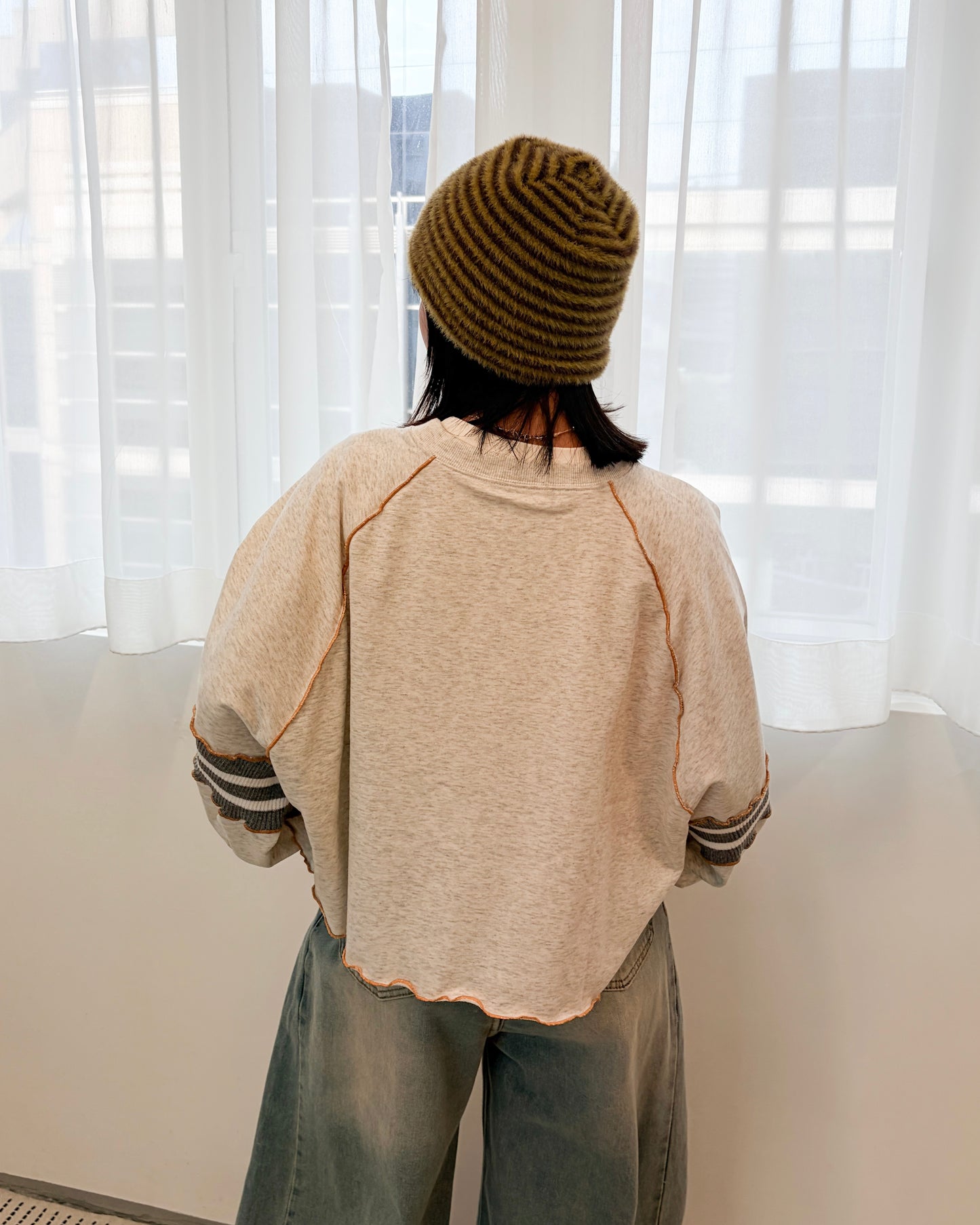 TP709- 拼布Printed Sweatshirt Hoodie | Grey | Navy