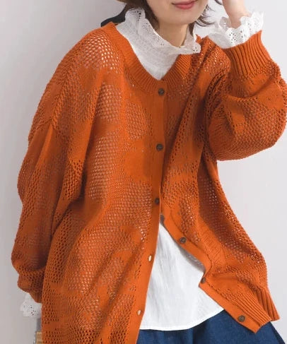 JK52- 🌿Botanical Pattern Knit Cardigan | Ivory | Orange | Blue | Black