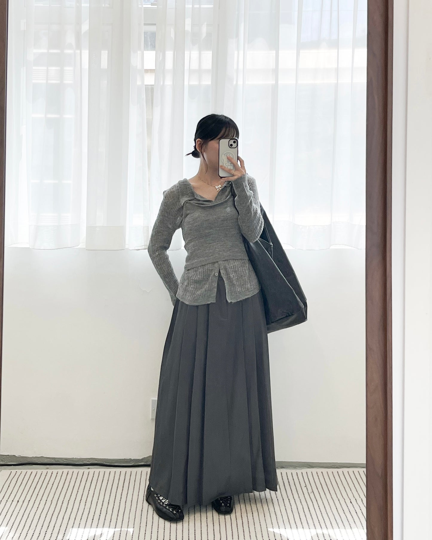 SK131- Pleated Skirt with Belt | Grey