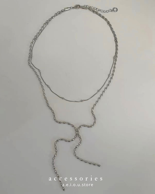 AC325- Double Ball Ball & Rice Long Necklace