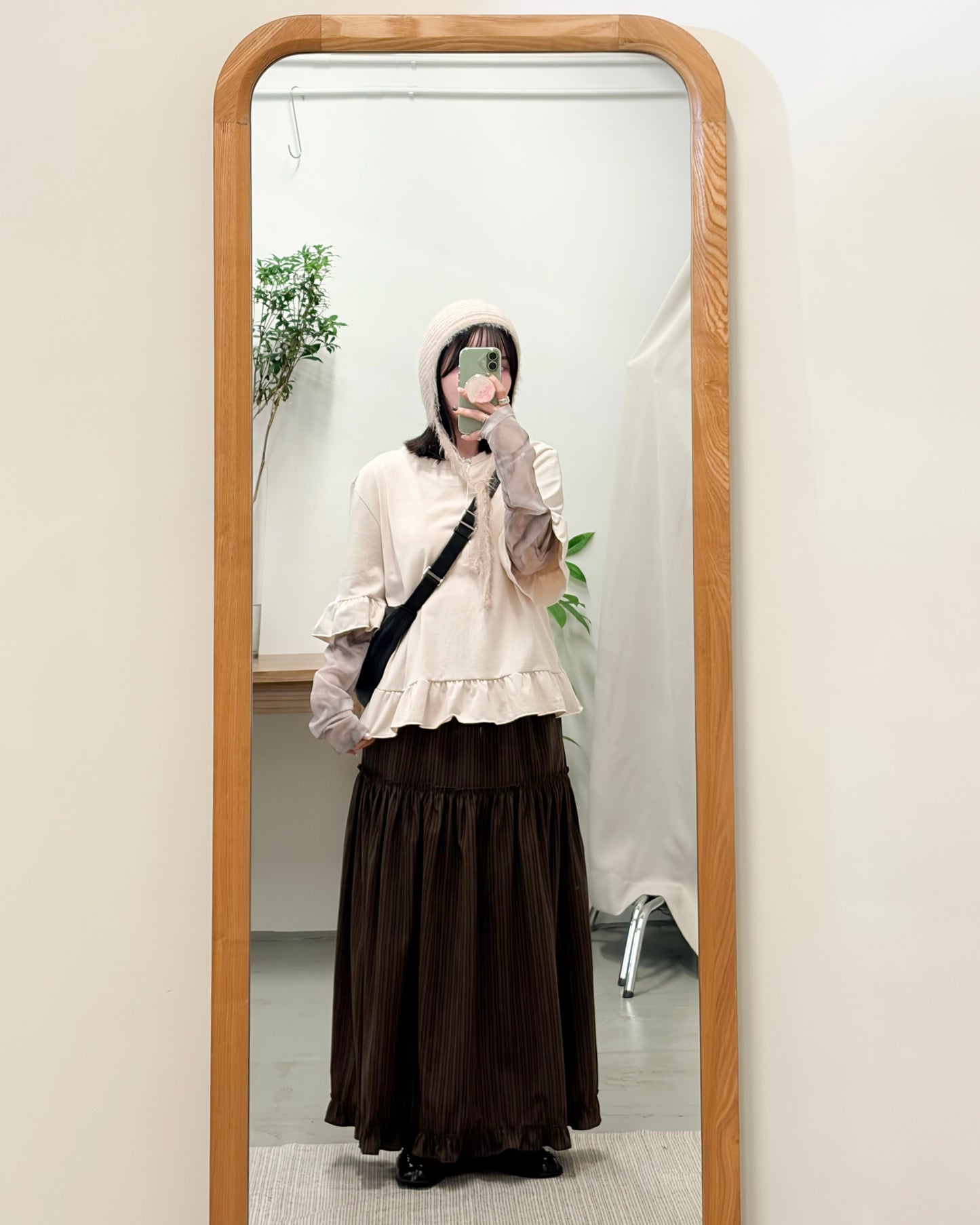 TP729- 2 in 1 Ruffle Sleeve Top | Beige | Grey