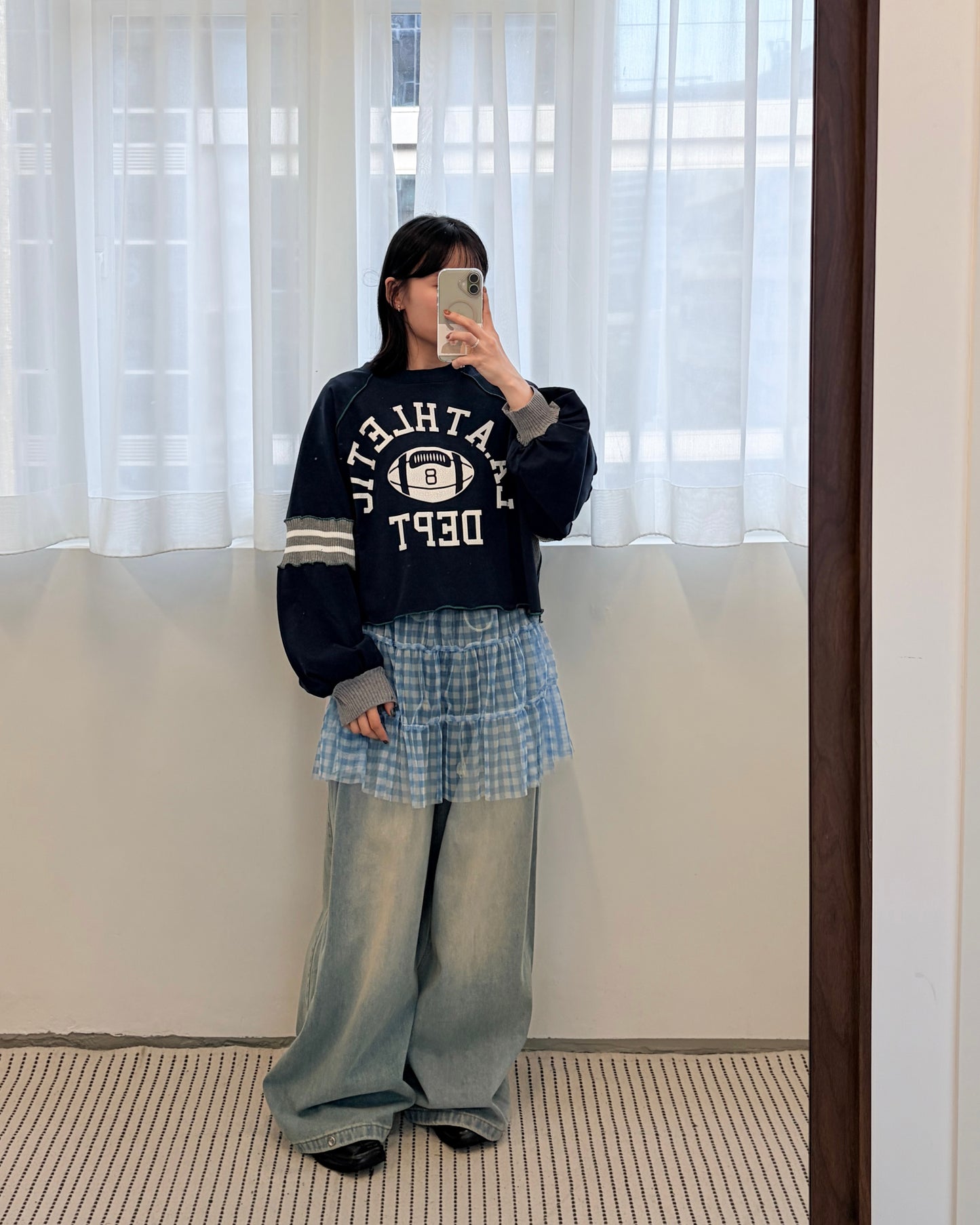 TP709- 拼布Printed Sweatshirt Hoodie | Grey | Navy