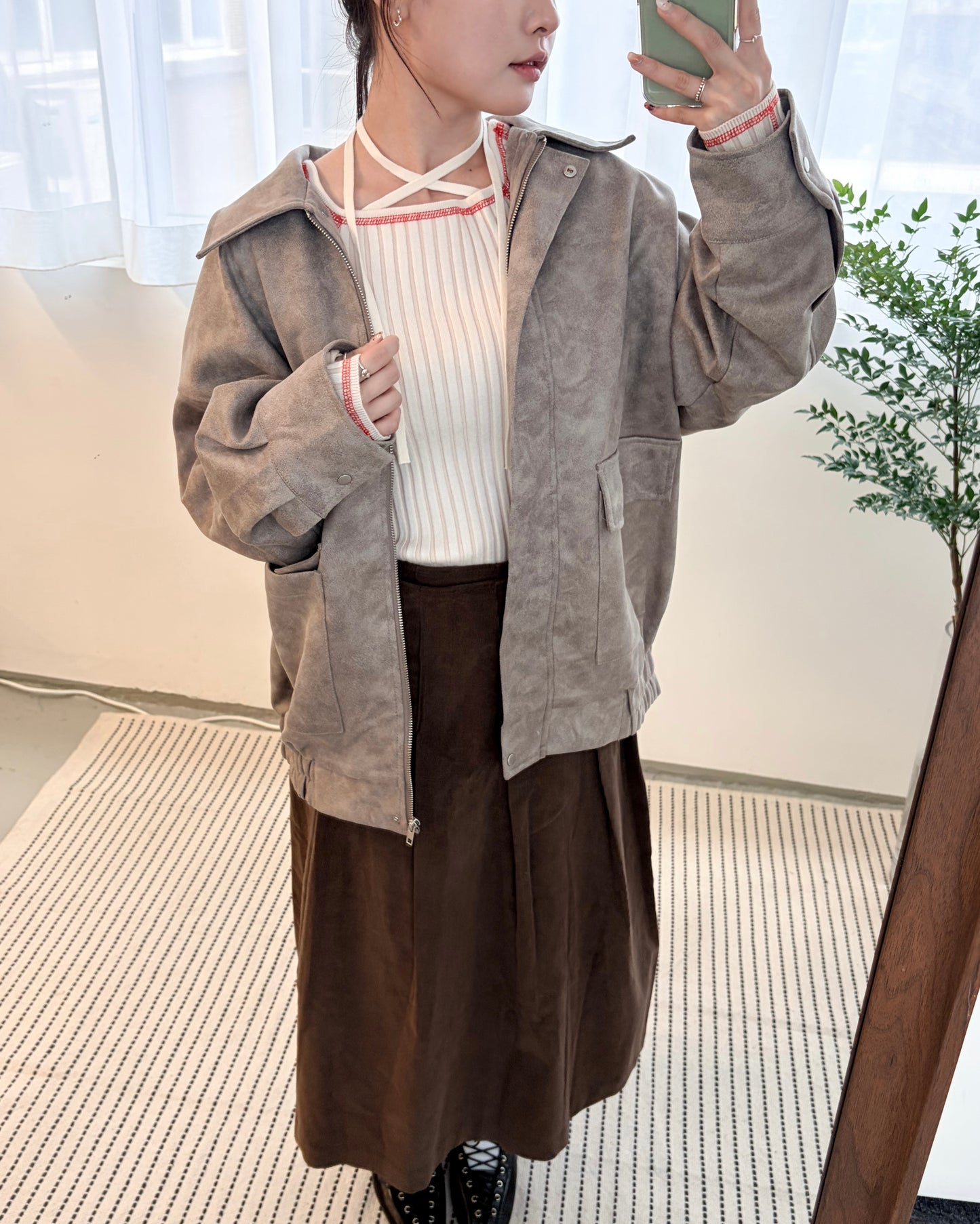 JK42- Unwash Collar Blouse Jacket | Milk Tea | Grey | Brown