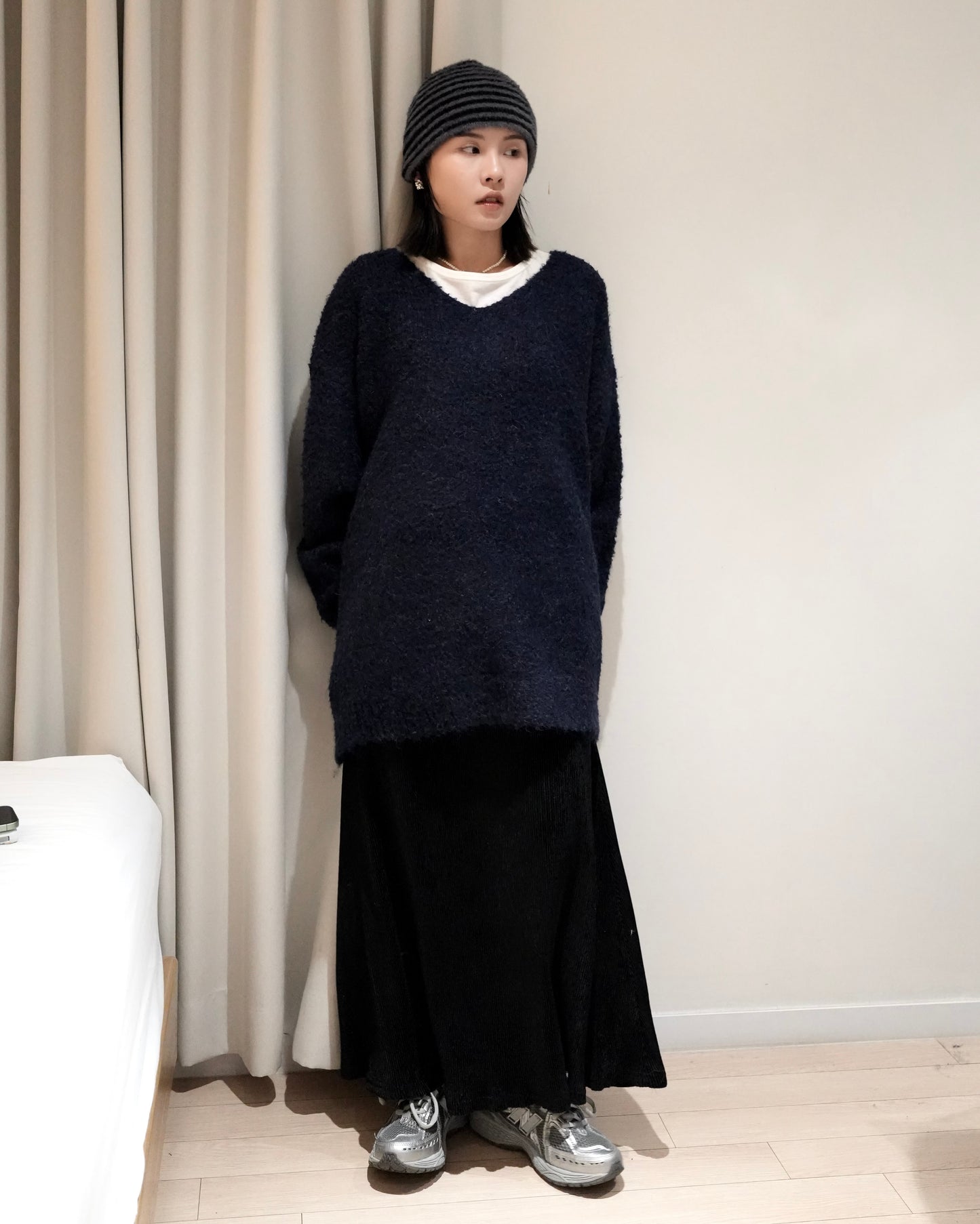 TP701- Knit With Scarf Set | White | Navy | Grey