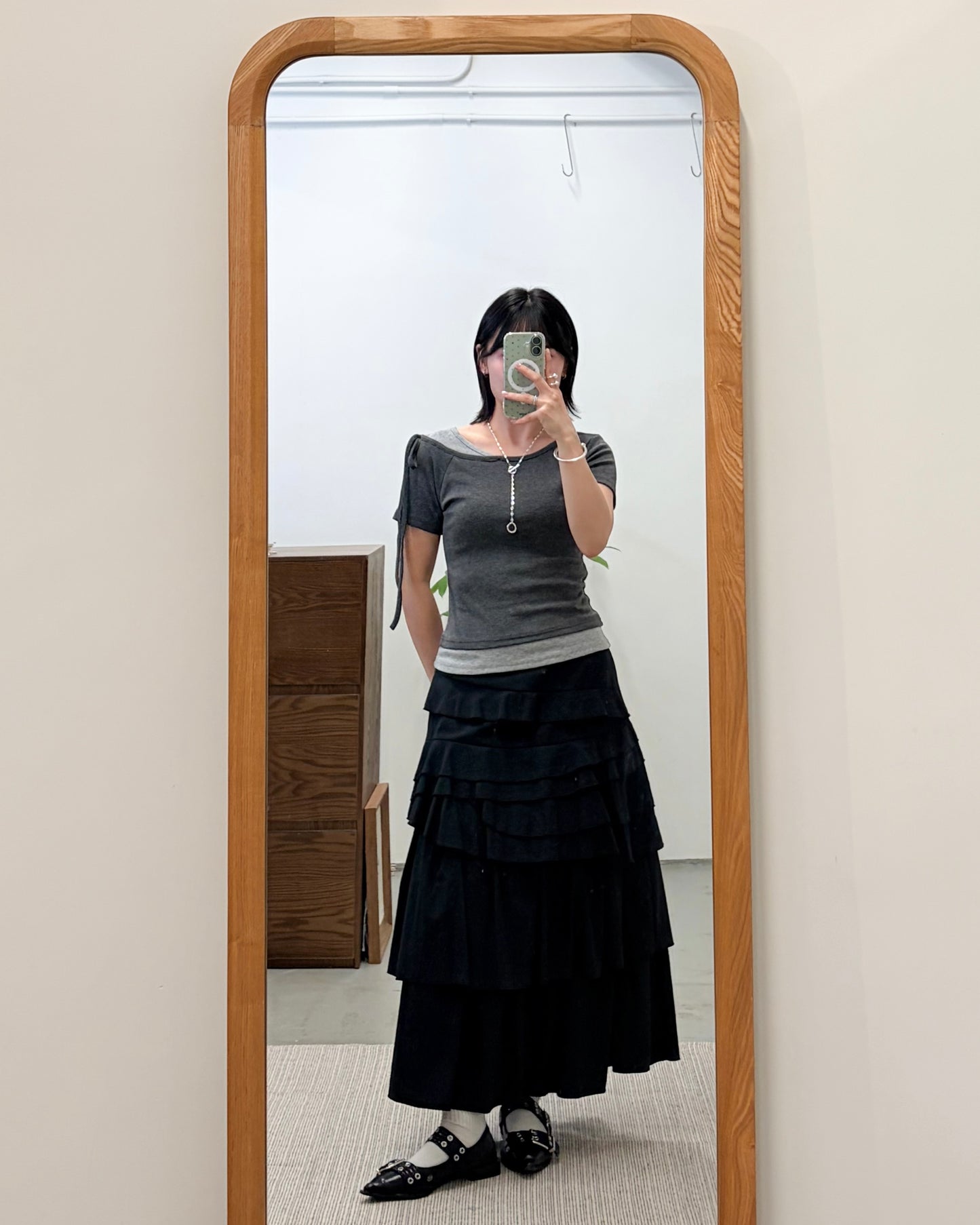 TP743- 2 in 1 Ribbon Sleeve Tee | White x Blue | Grey x Charcoal | White x Black