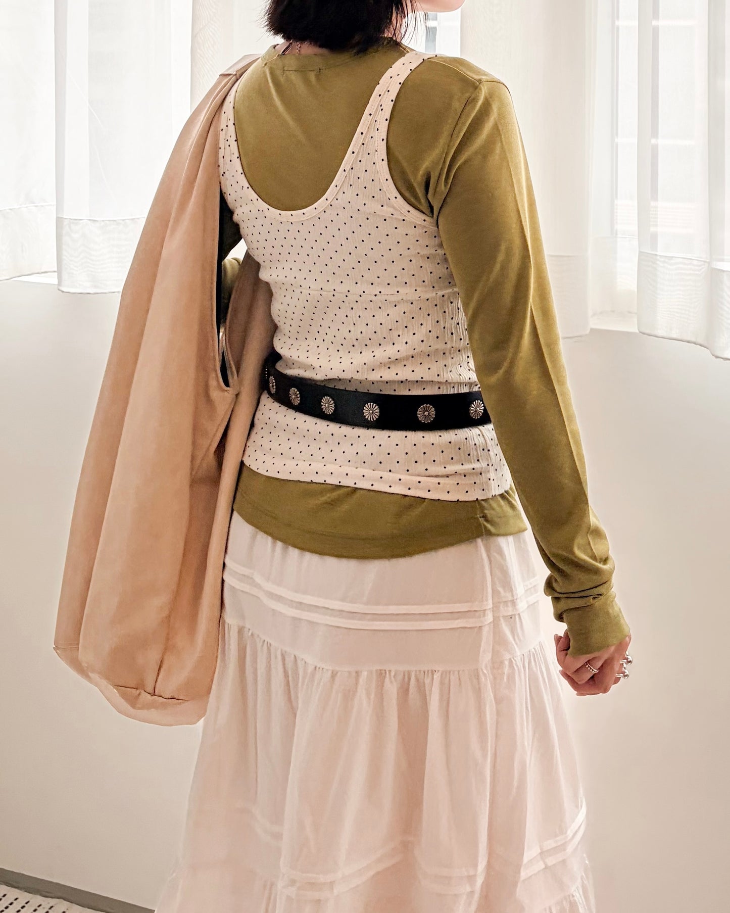 TP742- 皺紋波點V Neck Vest | Ivory | Grey | Black