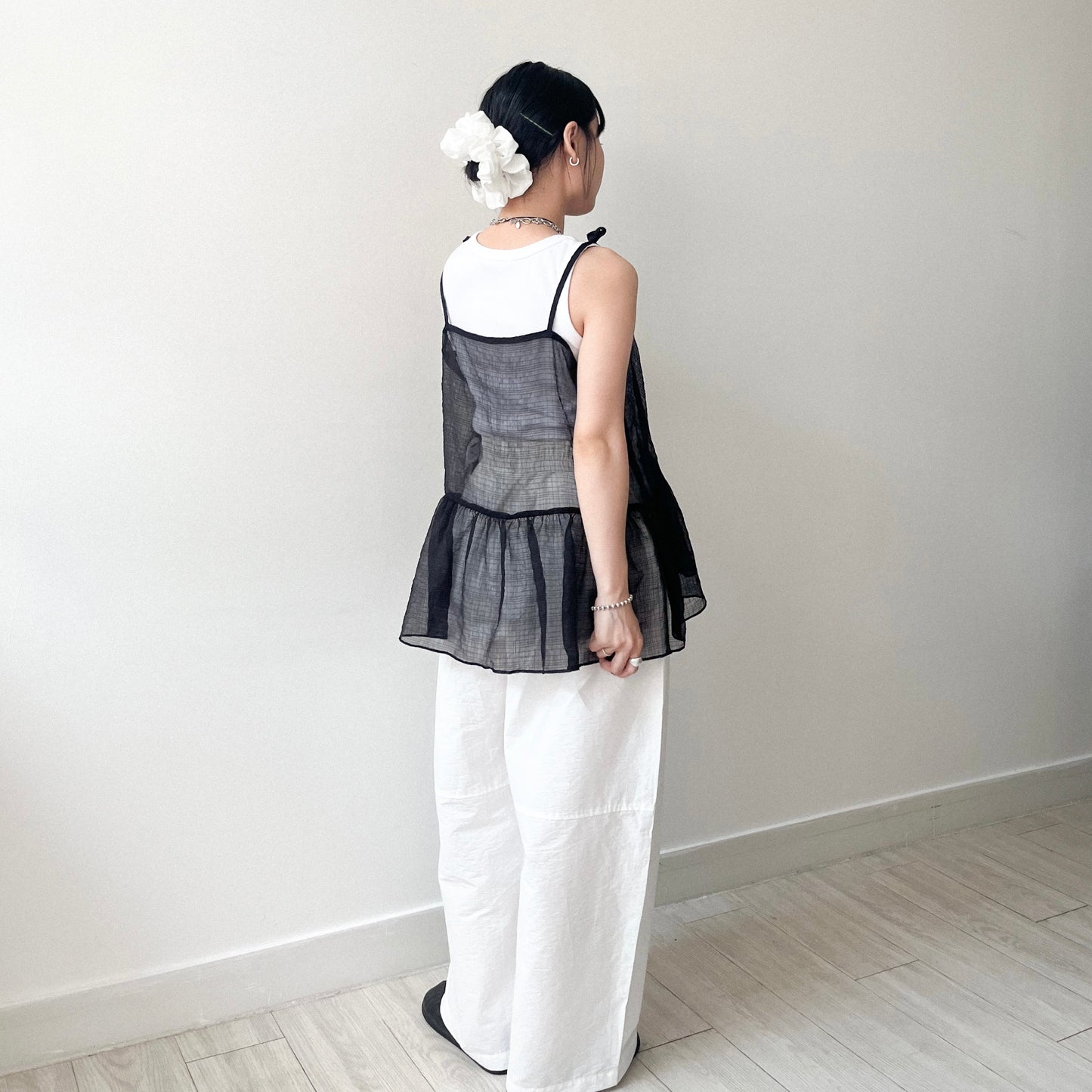 TP641- See-though Checked Vest | White | Blue | Black