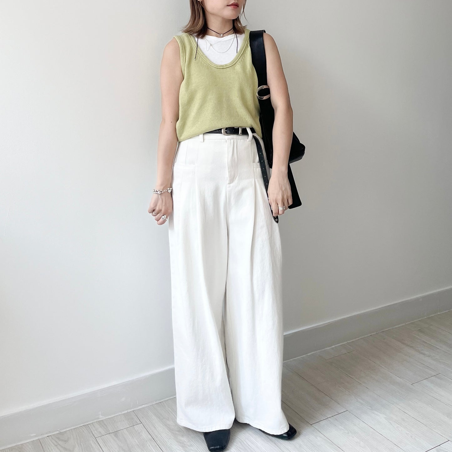 TP370- U Neck Knit Vest | Ivory | Lime | Black