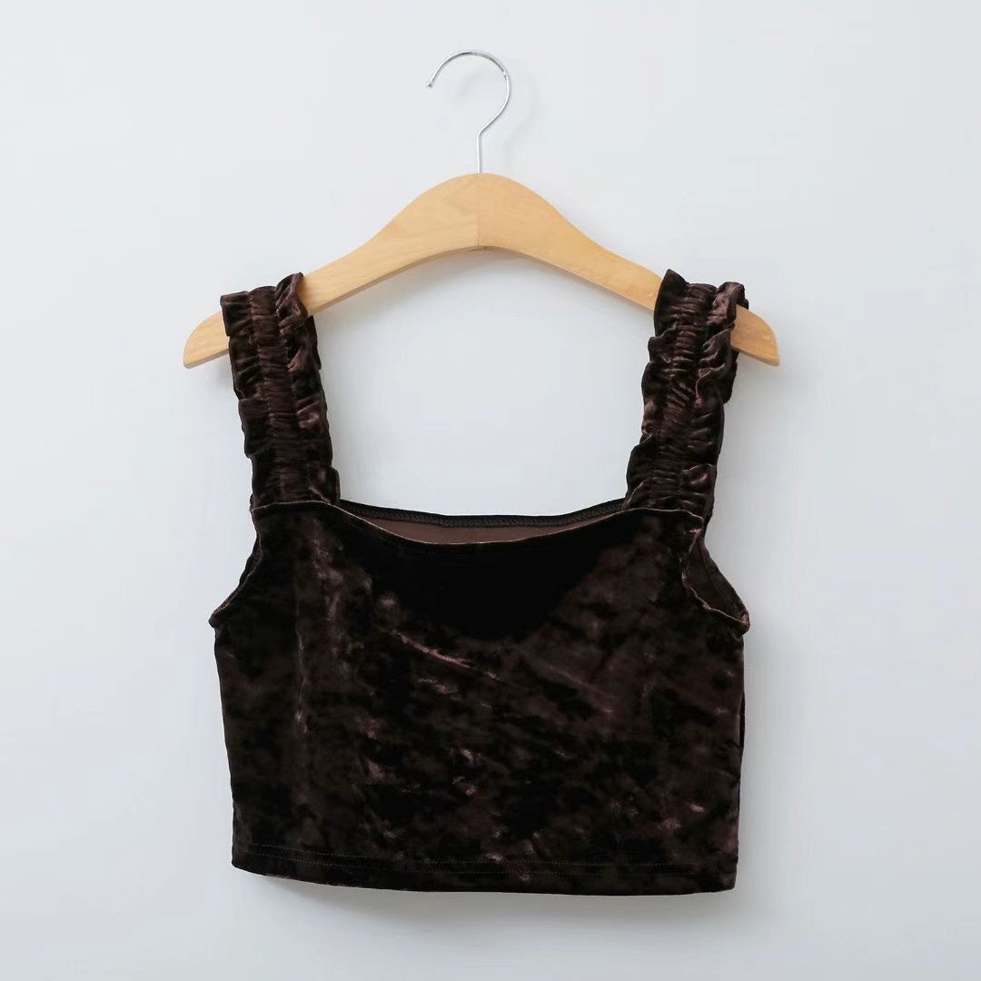 TP437- Suede Ruffle Vest | Brown  | Black