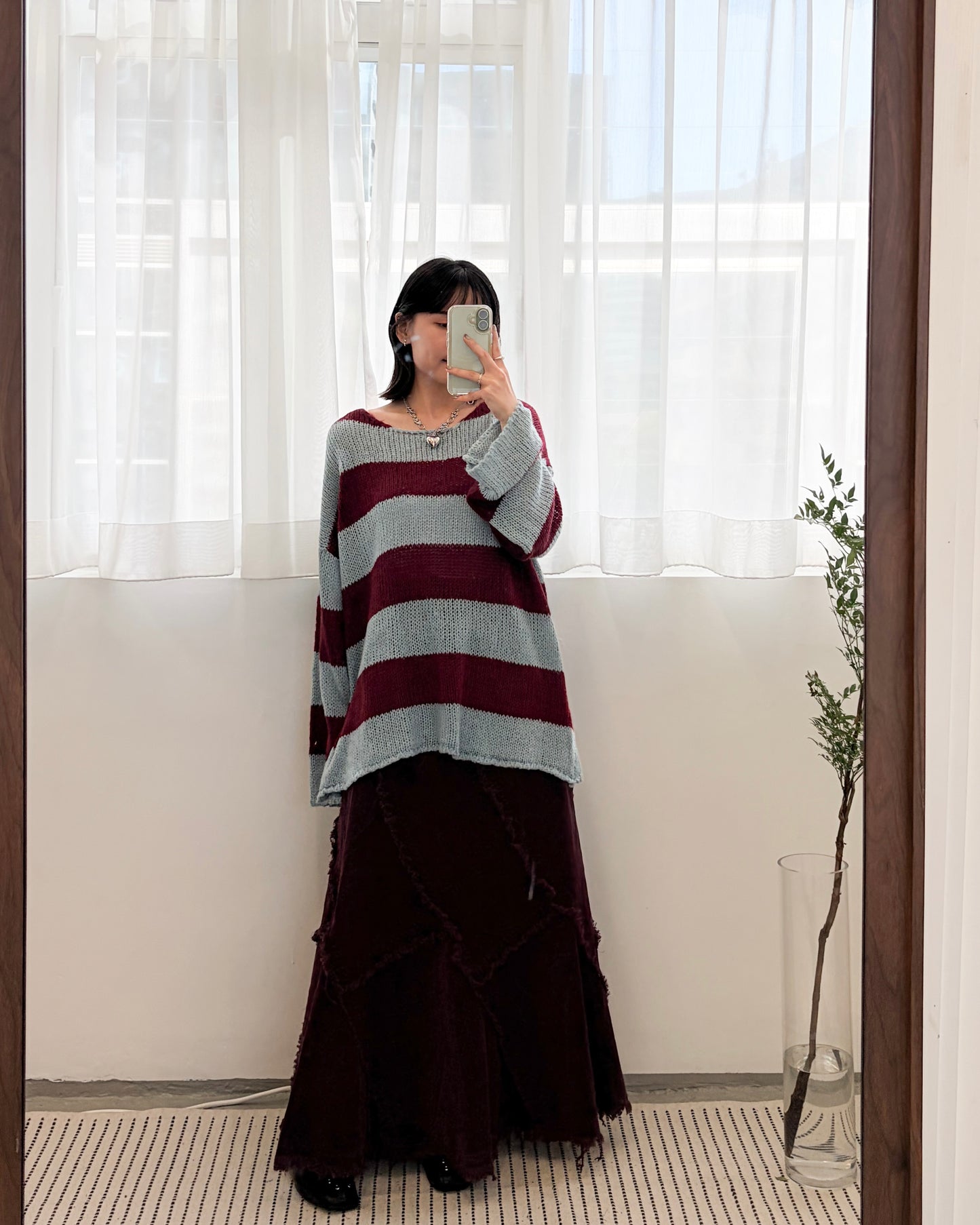 TP691- 拼色2 Ways Stripe Knit Top | Lime x Orange | Blue x Purple | Grey x Black