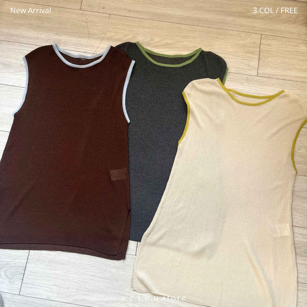 TP518- Color Sleeve Vest  Top | Ivory | Grey | Brown