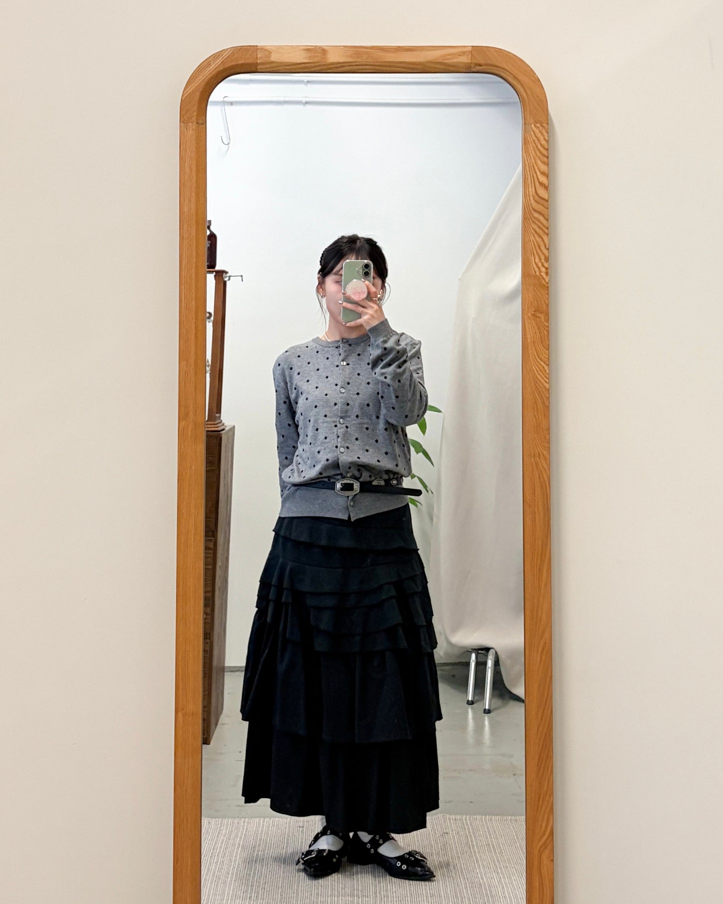 SK144- 多層Ruffle Skirt | Grey | Black