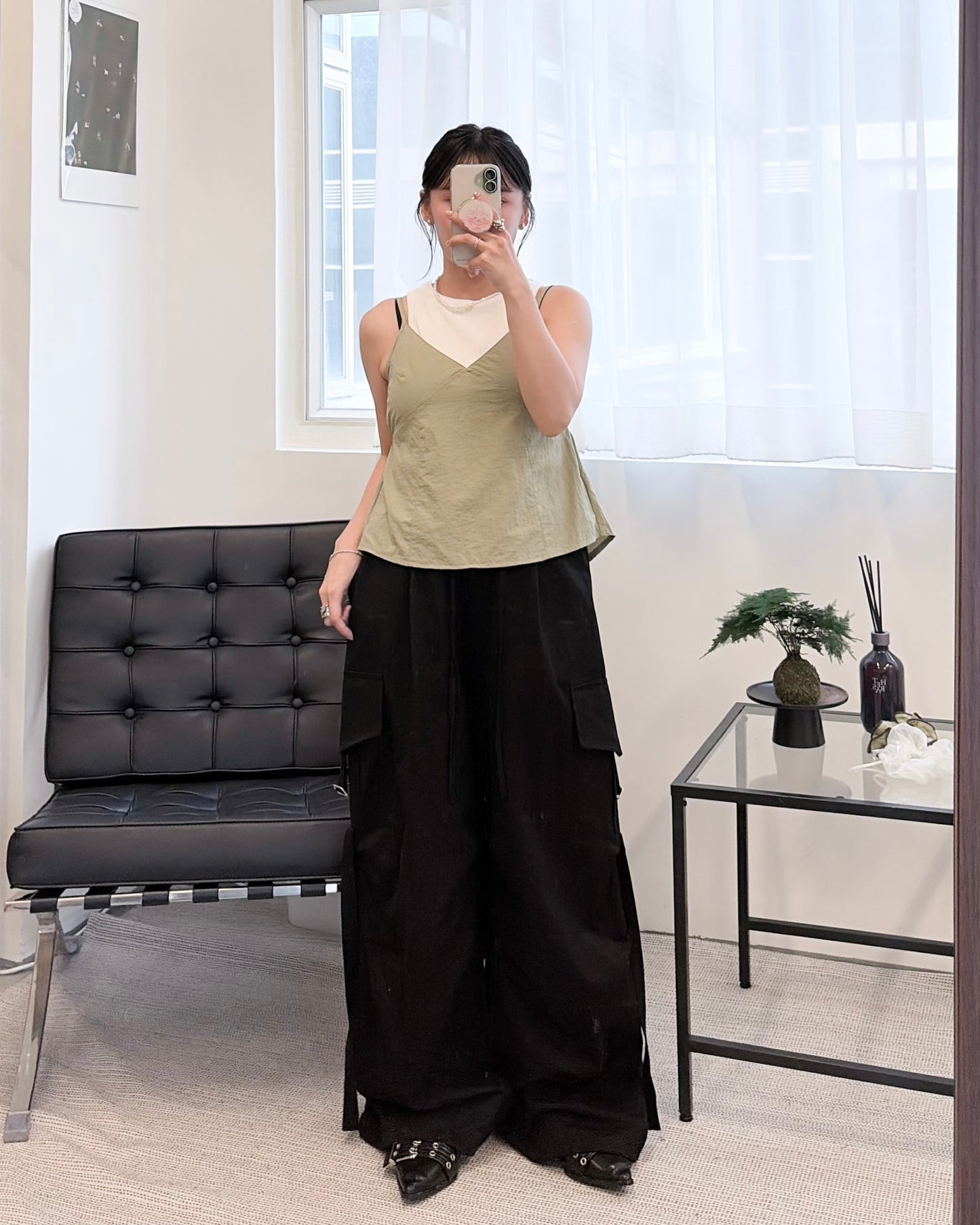 TP832- Back Ribbon V Neck Vest | White | Light Green | Black