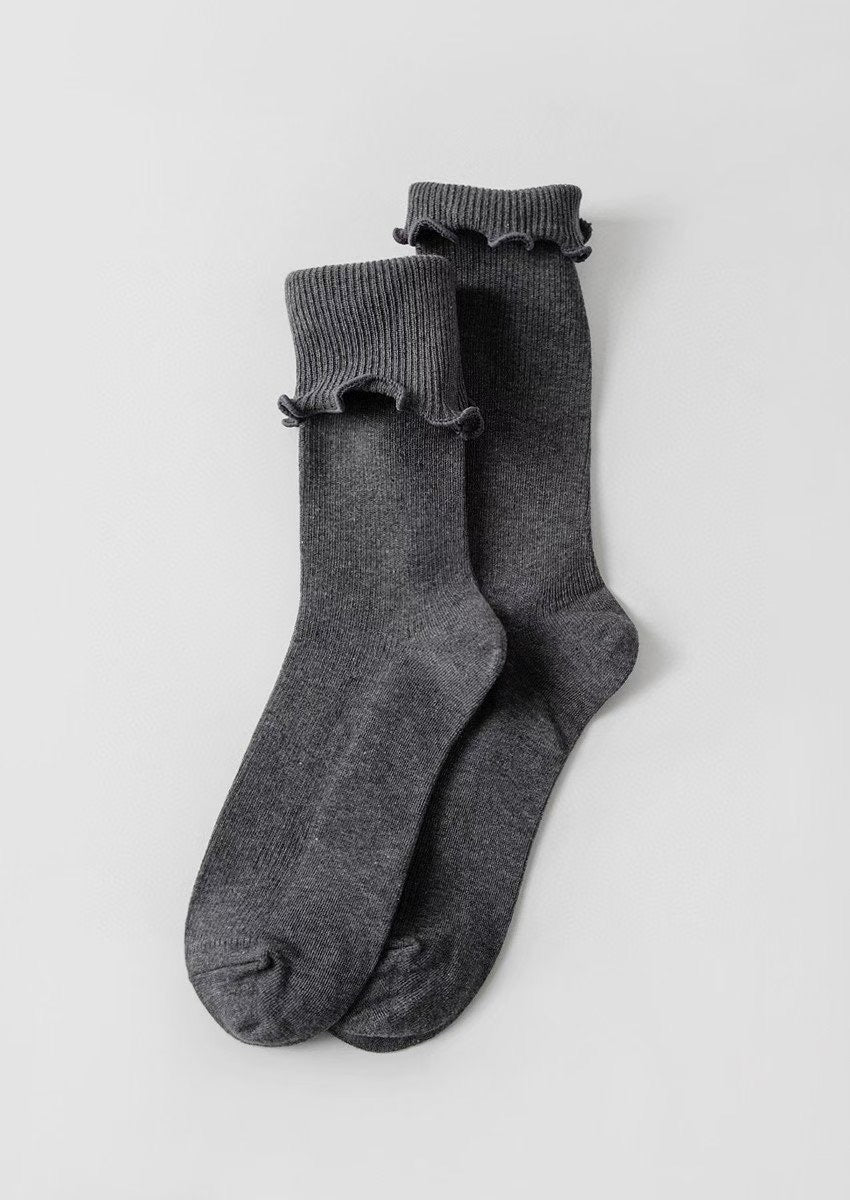 木耳邊暗紋中長襪 | White | Grey | Charcoal | Black ( 不包免運費金額 &  平郵 ）